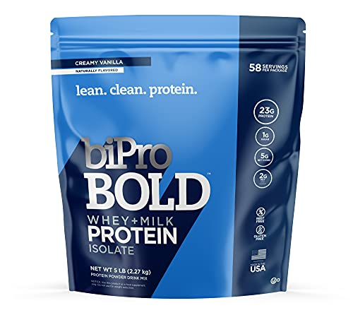 BiPro Bold Milk & Whey Protein Powder Isolate for Every Lifestyle, Creamy Vanilla, 5 Pound - No Added Sugar, Suitable for Lactose Intolerance, Gluten Free, Contains Prebiotic Fiber