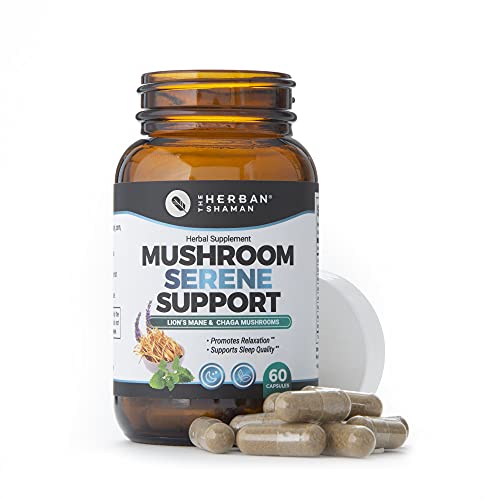 The Herban Shaman Serene Mushroom Supplement Capsules | Organic Lion’s Mane, Chaga Mycelia, Kava Root, Lavender & Passion Flower, Mucuna Pruriens, Cereus (60 Capsules) (Serene)