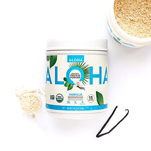 ALOHA Organic Plant-Based Protein Powder - NO-STEVIA Vanilla - Keto Friendly Vegan Protein with MCT Oil, 18.5 oz, Makes 15 Shakes, Vegan, Gluten-Free, Non-GMO, Erythritol-Free, Soy-Free, Dairy-Free & Only 3g Sugar