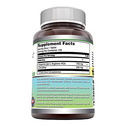 Amazing Nutrition L-Arginine/L-Citrulline Complex 1000 Mg Combines Two Amino Acids with Potential Health Benefits Supports Energy Production Ads (120 Tablets) (Non-GMO,Gluten Free)