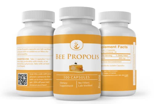 Pure Original Ingredients Bee Propolis, (100 Capsules) Always Pure, No Additives Or Fillers, Lab Verified