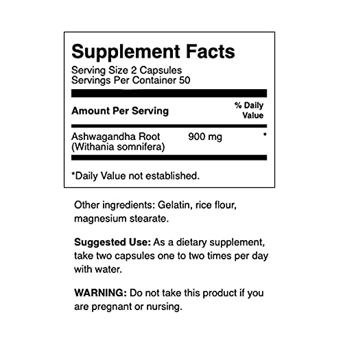 Swanson Ashwagandha Powder Supplement-Ashwagandha Root & Aerial Parts Supplement Promoting Stress Relief & Energy Support-Ayurvedic Supplement for Natural Wellness (100 Capsules, 450mg Each)