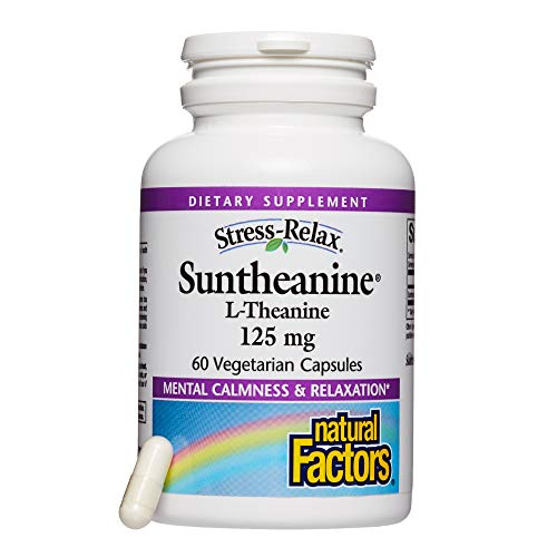 Stress-Relax Suntheanine L-Theanine 125 mg by Natural Factors, Non-Drowsy Stress Support for Mental Calmness and Relaxation, 60 capsules (30 servings)