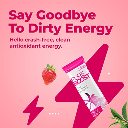 Pureboost Clean Energy Drink Mix + Immune System Support. Sugar-Free Energy with B12, Multivitamins, Antioxidants, Electrolytes (Berry Boost, 30 Count)