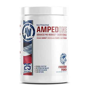 AmpedOne Pre Workout Powder for Men and Women by NutraOne – Pre Workout Supplement for Increased Energy and Focus (Freedom Punch - 25 Servings)