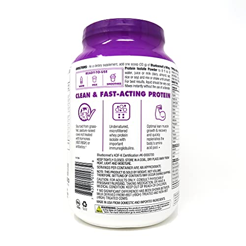 Bluebonnet Nutrition Whey Protein Isolate Powder, Whey From Grass Fed Cows, 26g of Protein, No Sugar Added, Non GMO, Gluten Free, Soy free, kosher Dairy, 2 Lbs, 28 Servings, Strawberry Flavor