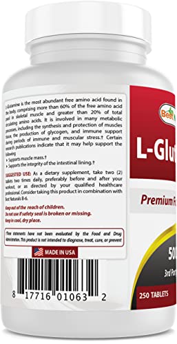 Best Naturals L-Glutamine 500mg, 250 Tablets (250 Count (Pack of 2))