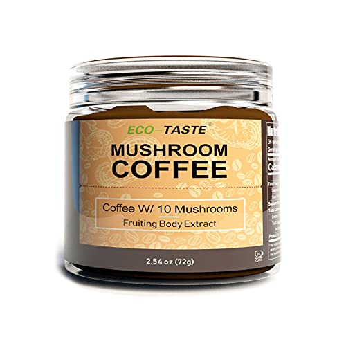 Organic Mushroom Coffee - 36 Servings, Instant Coffee Mix Includes 10 Mushrooms Extract Powder (30% Beta-glucan)