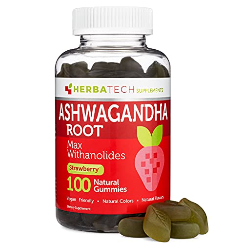 Ashwagandha Gummies for Men and Women - Strongest 1,500mg Formula (100 Gummies) 3% Withanolides Cortisol Blocker for Stress, Anxiety, and Relaxation from Herbatech Supplements