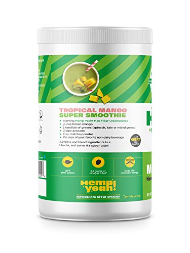 Manitoba Harvest Hemp Yeah! Organic Max with 13 g Fiber & 13 g Protein Powder, Unsweetened, 2.5 g Omegas 3&6 per Serving, Keto-Friendly, 16 Oz