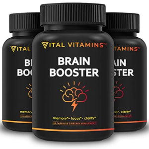 Brain Supplement Nootropics Booster (3-Pack) - Enhance Focus, Concentration, Improve Memory & Clarity - Ginkgo Biloba, Dmae, Mind Enhancement