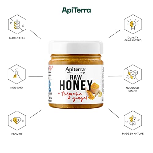 Apiterra - 100% Pure Raw Honey Infused with Turmeric and Ginger - 8 Ounce, 4 Count (total 32 ounce)