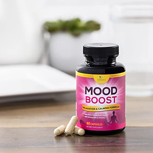 Stress Support Supplement 1000mg, Natural Herbal Formula for Calm, Positive Mood, Relaxation - Made in USA - with Ashwagandha, Niacin, L-Theanine, Rhodiola Rosea, 5-Htp - 60 Capsules