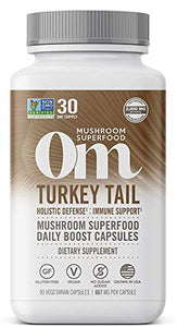 Om Mushroom Superfood Turkey Tail Mushroom Capsules Superfood Supplement, 90 Count, 30 Days, Immune Support, Polysacchrides, Beta-Glucans, Gut Health & Holistic Defense Mushroom Supplement