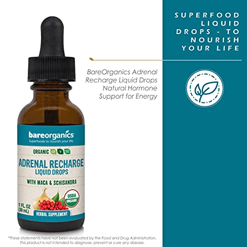 BareOrganics Adrenal Recharge Liquid Drops, Herbal Supplement, 1 Ounce