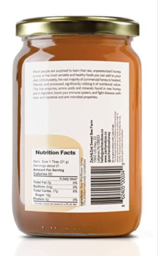 Unfiltered Raw Honey by Zach & Zoe Sweet Bee Farm – Pure Farm Raised Honey Packed with Powerful Anti-oxidants, Amino Acids, Enzymes, and Vitamins! (Buckwheat- 16oz)
