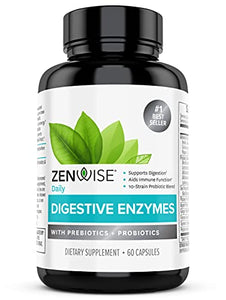 Zenwise Digestive Enzymes Probiotics and Prebiotics - Digestion and Bloating Relief for Women and Men, Lactose Absorption with Amylase & Bromelain (60 Count (Pack of 1))