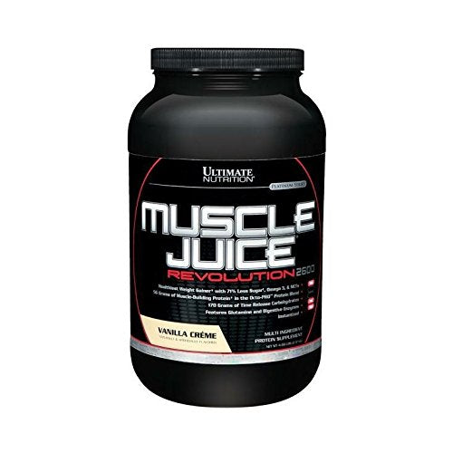 Ultimate Nutrition Muscle Juice Revolution 2600 Weight Gainer, Intestinal Health, and Muscle Recovery with Glutamine, Micellar Casein and Time Release Complex Carbohydrates, Vanilla Protein Powder, 4.69 Pounds