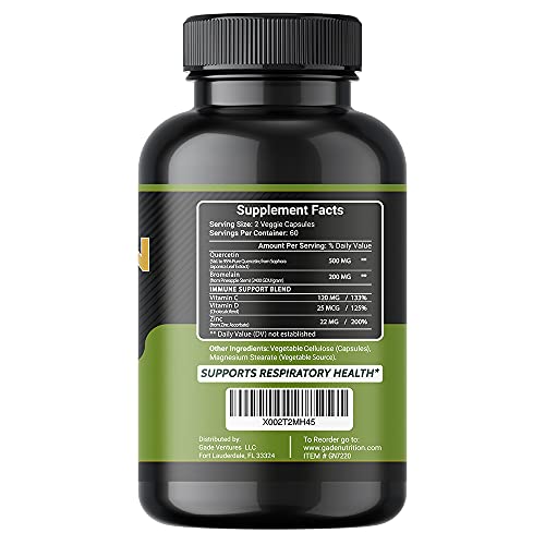 Quercetin with Vitamin C and Zinc - Quercetin 500mg - Quercetin with Bromelain - Zinc Quercetin - 120 Veggie Caps. Quercetin Supplements + Vitamin D3 (Non-GMO, Gluten-Free, Vegan) 2 Month Supply