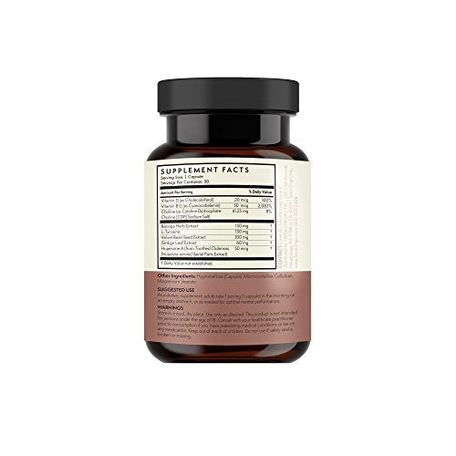 Terra Origin, Healthy Brain Supplement, Capsules, 30 Servings, with CDP Choline, Ginkgo Biloba Extract, and Bacopa - for Healthy Mind, Improves Memory, Recall and Function