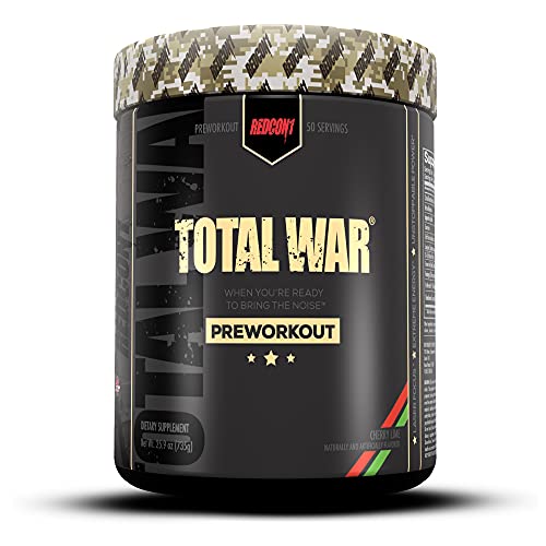 Redcon1 Total War - Pre Workout Powder, 50 Servings, Boost Energy, Increase Endurance and Focus, Beta-Alanine, 350mg Caffeine, Citrulline Malate, Nitric Oxide Booster - Keto Friendly - (Cherry Lime)