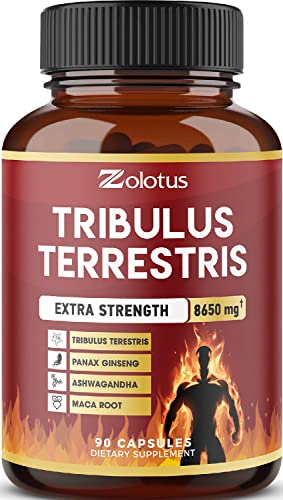 Tribulus Terrestris, 8650mg Per Capsule, Highest Potency with Ashwagndha, Panax Ginseng, Saw Palmetto, Maca, Shilajit. Boost Energy, Mood, Stamina & Performance, for Men & Women, 3 Months Supply.