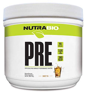 NutraBio PRE Workout Powder - Sustained Energy, Mental Focus, Endurance - Natural Flavors, Sweeteners, Colors - Amino Acids, Citrulline, Caffeine, Electrolytes - Sweet Tea