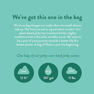 Moku Plant-Based Mushroom Jerky (3 Pack) Vegan Jerky, Gluten-Free, Soy-Free, Non-GMO Vegan Snacks, Vegan Meat No Artificial Sweetener Vegan Food, 2 oz ea (Original, 2 Oz (Pack of 3))