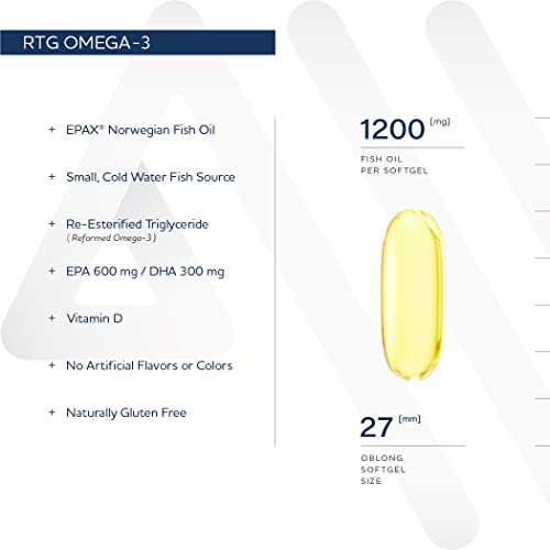 Anew Vita Norwegian rTG Omega-3 Supplement. Reformed Triglyceride Omega-3. Made with Epax Norwegian Fish Oil. Maintains Heart & Brain Health. 1200mg. 60 Softgels