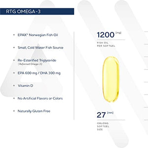 Anew Vita Norwegian rTG Omega-3 Supplement. Reformed Triglyceride Omega-3. Made with Epax Norwegian Fish Oil. Maintains Heart & Brain Health. 1200mg. 60 Softgels