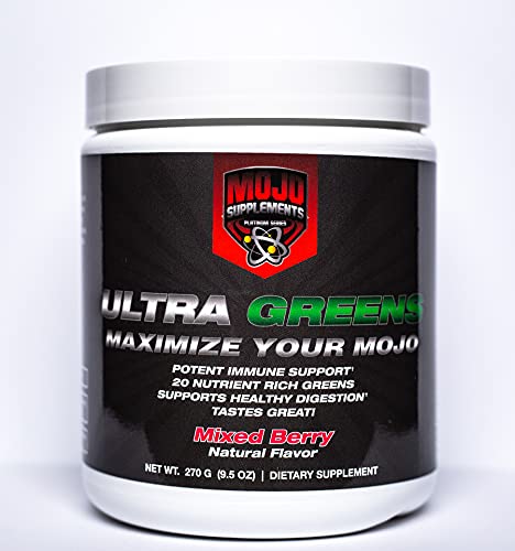 Ultra Greens Superfood Drink Mix – Natural Energy Supplement - Immune System Support Boost – Healthy Digestion Aid – Ultimate Brain Body Multi Vitamin Work Out Formula – Pre Post Gym Sports Or Daily