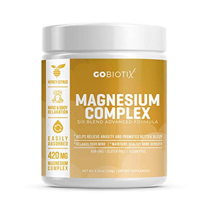 Magnesium Complex Powder by GoBiotix | High Absorption Magnesium Supplement Drink for Sleep Support, Stress Relief, Muscle Relaxation & Recovery | Vegan + Sugar-Free + Non-GMO. Honey Citrus, 60 Serv.