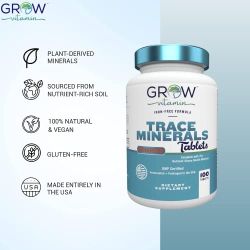 Trace Minerals Enhanced Complex - Complete with 70+ Nutrient-Dense Health Mineral - 100% Natural Ingredients - Iron Free | All in One |1000mg Calcium 500mg Magnesium - 100 Tablets