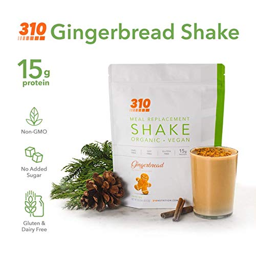 Vegan Organic Plant Protein Powder and Meal Replacement Shake - By 310 Nutrition - Gluten, Dairy and Soy Free - 0g of Sugar | Keto and Paleo Friendly… (Gingerbread, 28 Servings)