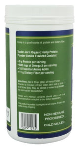 Trader Joe's 16 Oz. Organic Hemp Protein Powder Dietary Supplement (Vanilla)