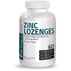 Bronson Zinc Lozenges Antioxidant & Immune Support Supplement Lemon Flavored, 60 Chewable Tablets