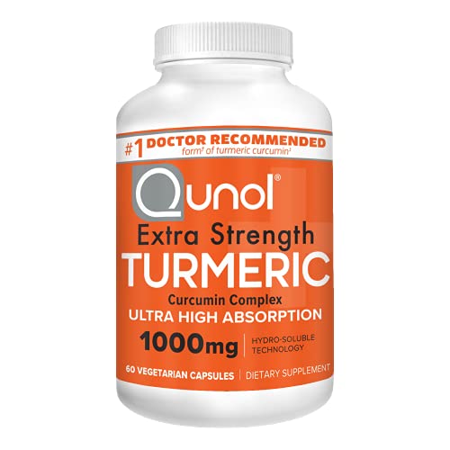Turmeric Curcumin Capsules, 40x Better Absorption, Qunol 1000mg Extra Strength Supplement, Patented Hydro-Soluble Technology, Alternative to Turmeric Curcumin with Black Pepper, 60 Veggie Capsules