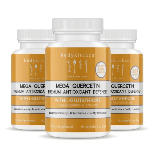 Body Kitchen - Mega Quercetin 1000mg with L-Glutathione, Complete Respiratory Support, Promotes NAC Production, Supports Immune, Cardiovascular Health and Detox, Non-GMO, Veggie Caps, 3 Pack