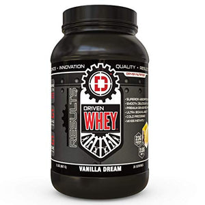 Driven WHEY- Grass Fed Whey Protein Powder: Delicious, Clean Protein Shake- Improve Muscle Recovery with 23 Grams of Protein with Added BCAA and Digestive Enzymes (Vanilla Dream, 2 lb)
