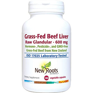 New Roots Herbal Grass-Fed Beef Liver from New Zealand (Desiccated) & Vitamin C — Hormone-, Pesticide-, and GMO-Free (180 Capsules)