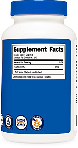 Nutricost Yohimbine HCl 5mg, 240 Capsules (2 Bottles) - Extra Strength - Gluten Free & Non-GMO
