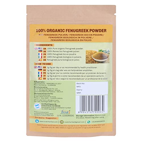 SVATV Organic Fenugreek Seed Powder (Methi Seeds Ground) Certified USDA Organic, Ancient Indian Herbs & Spices, Perfect for Cooking, Baking & Multi-Health Benefits Hair or Skin | 227g, 0.5lb, 8oz