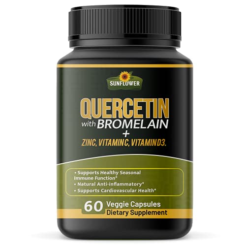 Quercetin with Vitamin C and Zinc - Quercetin with Bromelain - Quercetin 500mg - Zinc Quercetin - 60 Veggie Caps - Quercetin Supplements + Vitamin D3 - (Non-GMO, Gluten-Free, Vegan)