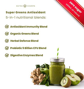 Super Greens Antioxidant Superfood Powder - Organic Green Veggie & Fruit Whole Foods for Immune System Support - Wheat Grass, Spirulina, Elderberry & More - Vegan Juice Supplement, Sweet Berry
