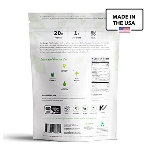 Sprout Living Organic Pea Protein Powder, 20 Grams of Plant Based Organic Protein Powder Without Artificial Sweeteners, Non Dairy, Non-GMO, Dairy Free, Vegan, Gluten Free, Keto Drink Mix (1 Pound)
