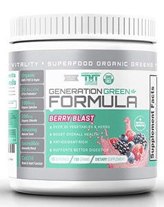 Generation Greens Powder | Organic Superfood Powder with Spirulina, Chlorella, Wheat Grass | 60 Powerful Super Foods, Probiotics, Enzymes | GMO Free (15 Servings, Berry Blast)