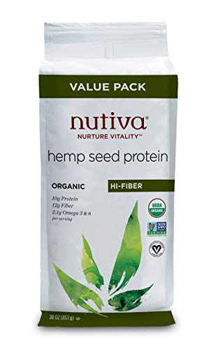 Nutiva USDA Organic Cold-Pressed Raw Hemp Seed Plant Protein with Hi-Fiber and Essential Amino Acids Powder, Non-GMO, Whole 30 Approved, Vegan, Gluten-Free & Keto, 30 Ounce