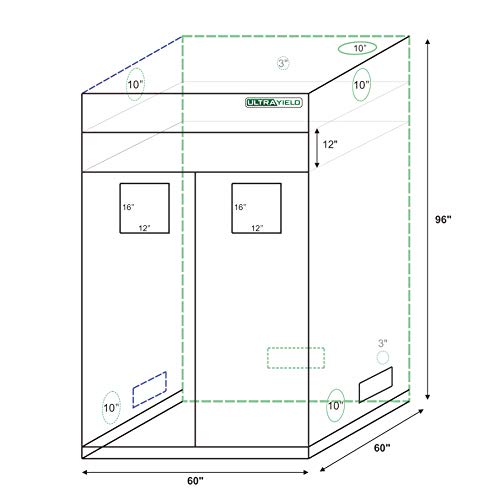 ULTRA YIELD 60"x60"x84" + 12" Extension Grow Tent - 1680D Mylar Professional Indoor Growing Tents - Use for Hydroponics Growing System - 5x5