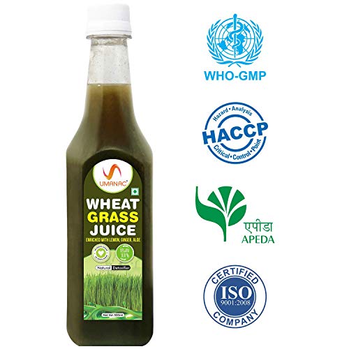 UMANAC Wheatgrass Juice with Lemon, Ginger, Aloe vera, Natural detoxifier, Immunity Booster, Rich in nutrients, Vitamin C, high fiber, improves digestion, helps in weight loss-500ml/ 16.9fl oz