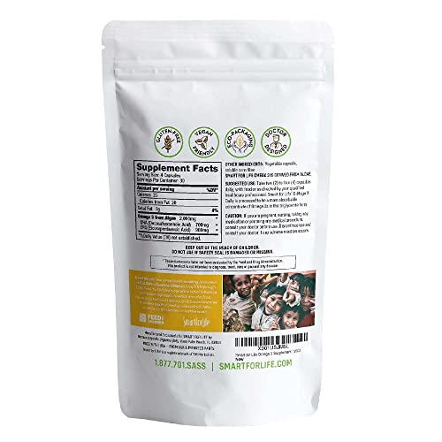 SMART FOR LIFE Algae Vegan Omega 3 Supplement - 120 Capsules - Plant Based Vegan Fish Oil Supplement Alternative - Algae Omega 3 Vegan EPA DHA Supplements - Friendly Packaging - Made in USA